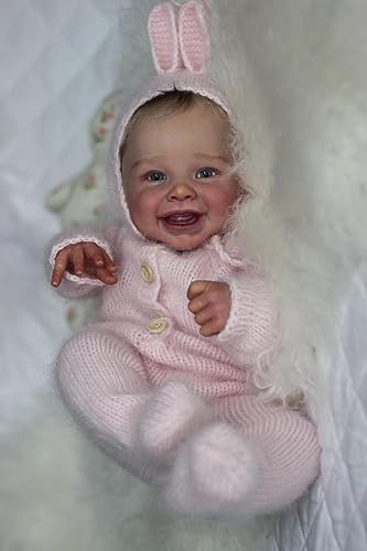 ROSHUAN Lebensechte Realistische Babypuppen 20 Zoll 50 cm Reborn Neugeborene Lächelnde Babypuppen Weicher Stoffkörper Echtes Leben Gewichtete Babypuppen Mit Zubehör von ROSHUAN