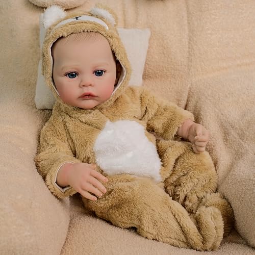 ROSHUAN Lebensechte Reborn-Baby Puppen Junge 19 Zoll Realistische Wiedergeborene Baby Puppen Neugeborenes mit weichem vinylkörper Echte Puppen mit Spielzeugzubehör von ROSHUAN