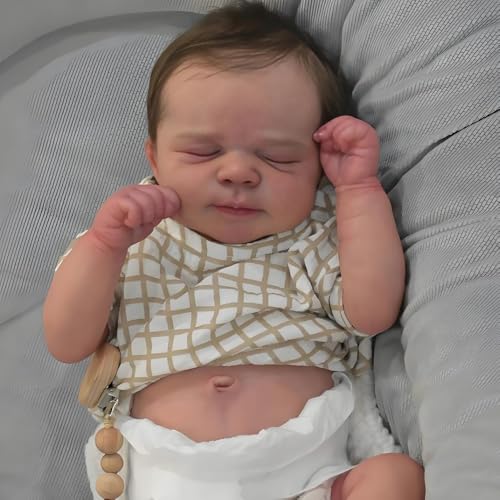 ROSHUAN Lebensechte Reborn-Babypuppen, schlafendes Mädchen, 45,7 cm, realistische Neugeborenen-Puppe, Silikon, Ganzkörper-Vinyl, verwurzeltes Haar, das echt aussieht, Baby-Puppen für Kinder, Geschenke von ROSHUAN