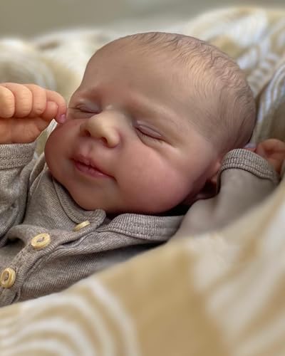 ROSHUAN Lebensechte Wiedergeborene Babypuppen 18 Zoll 48 cm Neugeborenes Echtes Leben Schlafende Babypuppen Junge Handgemachtes Volles Silikonvinyl Realistisches Babypuppenset von ROSHUAN