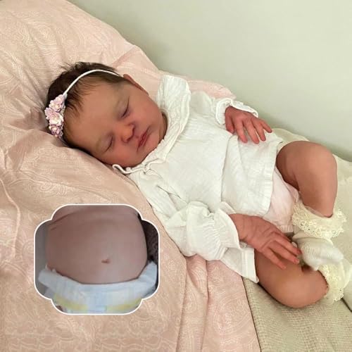 ROSHUAN Nettes Reborn Baby Puppen Schlafendes Mädchen 19 Zoll Realistische Neugeborene Baby Puppen Lebensechte Ganzkörper Weiche Vinyl Handgemachte Spielzeug Geschenke für Kinder von ROSHUAN