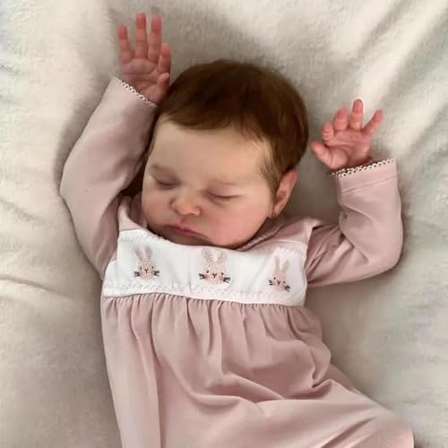 ROSHUAN Real Life Asleep Reborn Babypuppen, Silikon, Ganzkörper-Vinyl-Mädchen, 50,8 cm, die echt aussehen, lebensechte Neugeborene, Babypuppe, Augen, realistische Baby-Puppen, Spielzeug für Kinder von ROSHUAN