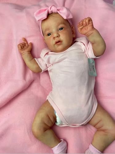 ROSHUAN Real Life Baby Dolls Augen Offen 20 Zoll 50 cm Realistische Neugeborenen Baby Puppe Handgemachte Stoff Körper Leben Wie Reborn Babys Mädchen Puppen Mit Fütterung Spielzeug von ROSHUAN
