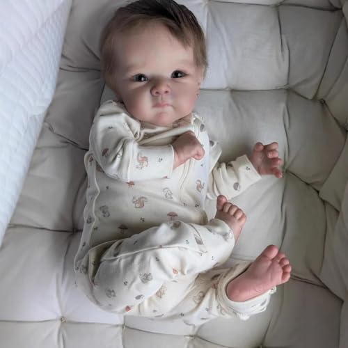 ROSHUAN Real Life Baby Puppen 18 Zoll 48 cm Lebensechte Reborn-Baby-Puppen Realistisches Mädchen Vollsilikon Vinyl Baby Reborn Babies Puppen Real Looking Newborn Bebe Dolls Geschenke von ROSHUAN