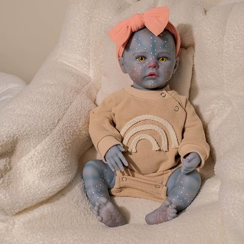 ROSHUAN Real Life Reborn Avatar Babypuppen Silikon Ganzkörper 48,3 cm Realistische Babypuppen Mädchen, die echt lebensecht aussehen Silikon Babys Neugeborene Avatar Puppe Spielzeug für Kinder ab 3 von ROSHUAN