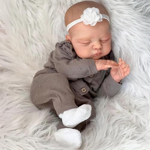 ROSHUAN Real Life Reborn Babypuppen, schlafendes Mädchen, 45,7 cm, realistische Neugeborenenen-Puppe, weiches Tuch, Körper bemalte Haare, die echt lebensecht aussehen, mit Fütterungsset, für Kinder ab ROSHUAN Real Life Reborn Babypuppen, schlafendes Mädchen, 45,7 cm, realistische Neugeborenenen-Puppe, weiches Tuch, Körper bemalte Haare, die echt lebensecht aussehen, mit Fütterungsset, für Kinder ab von ROSHUAN
