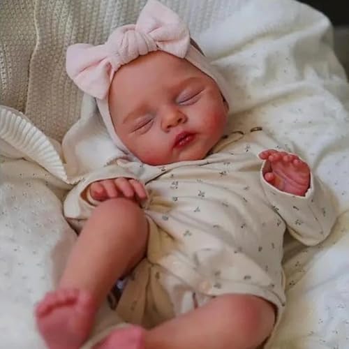ROSHUAN Real Life Reborn Babypuppen Augen schließen 45,7 cm, realistische Babypuppe, Mädchen, handgefertigter weicher Stoffkörper, der echt lebensecht aussieht, Neugeborenenen-Puppen, Spielzeug für von ROSHUAN