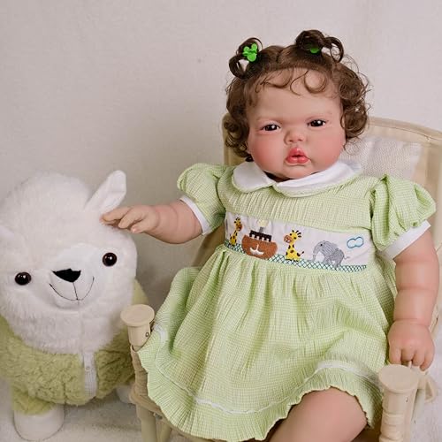 ROSHUAN Real Life Reborn Babypuppen Mädchen Pickle 24 Zoll Realistische Reborn Kleinkind Puppen Echte Größe Weicher Körper Gewichtetes Lockiges Haar Lebensechte Kleinkind Babypuppe Handgemachtes von ROSHUAN