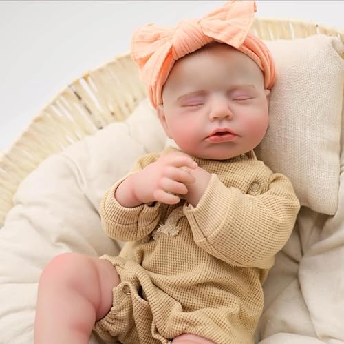 ROSHUAN Real Life Reborn Babypuppen Silikon Ganzkörper 19 Zoll Realistische Babypuppen Mädchen, die echt lebensecht aussehen Neugeborene schlafende Babys Puppe Wasserdichtes Spielzeug für Kinder von ROSHUAN