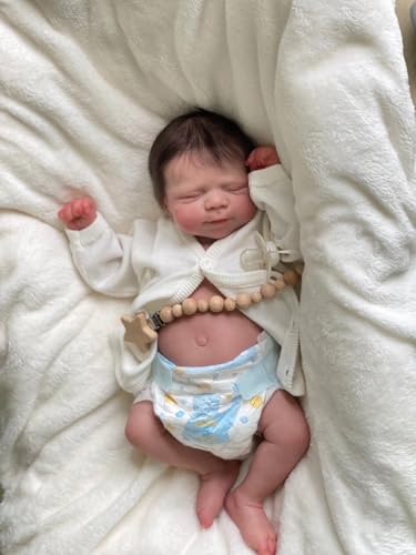 ROSHUAN Real Life Reborn Babypuppen Silikon Ganzkörper 45,7 cm realistisch aussehende Neugeborene Babys Mädchen lebensechte Babypuppen, die echt schlafendes Baby mit verwurzelten Haaren aussehen von ROSHUAN