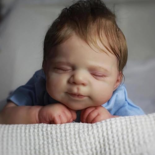ROSHUAN Real Life Reborn Babypuppen Silikon Ganzkörper Schlafender Junge - 45,7 cm Realistische Babypuppen Lebensechte Neugeborene Baby-Puppe, die echt aussehen Handgemachtes Spielzeug für Kinder ab 3 von ROSHUAN