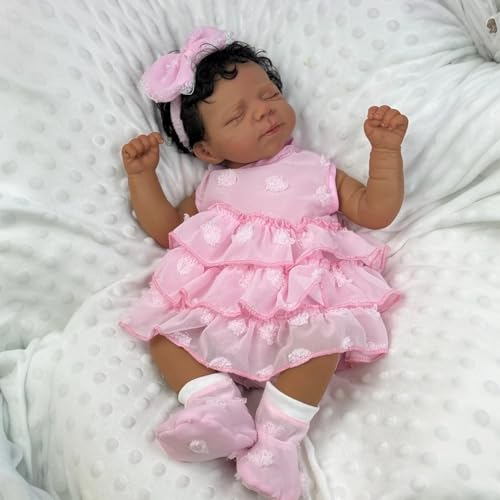 ROSHUAN Real Life Reborn Babypuppen Silikon Ganzkörper Schwarz Mädchen 18 Zoll Afroamerikanisch Realistische Babypuppen Lockiges Haar Lebensechte Neugeborene Schlafende Babys Puppe, die echt aussehen ROSHUAN Real Life Reborn Babypuppen Silikon Ganzkörper Schwarz Mädchen 18 Zoll Afroamerikanisch Realistische Babypuppen Lockiges Haar Lebensechte Neugeborene Schlafende Babys Puppe, die echt aussehen von ROSHUAN