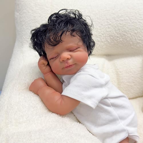 ROSHUAN Real Life Reborn Babypuppen Silikon Ganzkörper Schwarz Mädchen 19 Zoll Afroamerikanisch Realistische Babypuppen, die echt lebensecht aussehen Silikon Babys Neugeborene Schlafpuppe Spielzeug von ROSHUAN