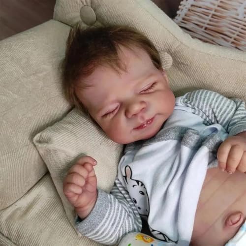 ROSHUAN Real Life Reborn Babypuppen Silikon Ganzkörper Vinyl Junge 45,7 cm lebensechte Babypuppe schlafende realistische Neugeborene Babys Puppen Handgemachtes Spielzeug für Kinder ab 3 Jahren von ROSHUAN