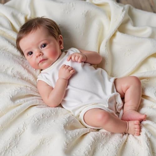 ROSHUAN Real Life Reborn Babypuppen Silikon Ganzkörper Vinyl Mädchen 19 Zoll Realistische Babypuppe Wurzelhaar, die echt lebensecht aussehen Neugeborene Babys Puppen Handgemachtes Spielzeug von ROSHUAN