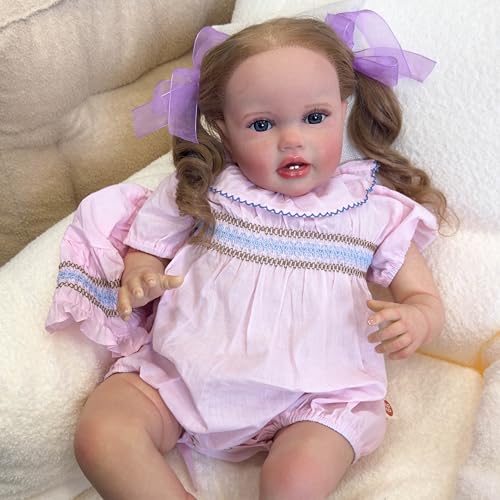 ROSHUAN Real Life Reborn Kleinkind-Mädchen-Puppen, 61 cm, große Größe, realistische Babypuppe, weicher Stoffkörper, der echt aussieht, lebensechte Kleinkindpuppe, handgefertigtes Spielzeug für Kinder von ROSHUAN