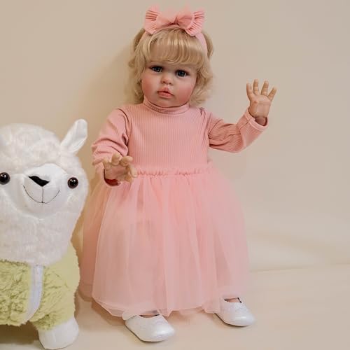 ROSHUAN Real Life Reborn Kleinkind Mädchen Puppen 24 Zoll Realistische Reborn Babypuppen Weicher Tuchkörper Lebensechte Babypuppe Blondes Haar Sieht Echtes Kleinkind Puppe Spielzeug für Kinder ROSHUAN Real Life Reborn Kleinkind Mädchen Puppen 24 Zoll Realistische Reborn Babypuppen Weicher Tuchkörper Lebensechte Babypuppe Blondes Haar Sieht Echtes Kleinkind Puppe Spielzeug für Kinder von ROSHUAN