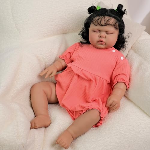 ROSHUAN Realistic Reborn Kleinkind Puppen 24 Zoll 60 cm Real Life Baby Puppen Die Echte Lebensechte Kleinkind Baby Realistisch Aussehende Silikon Kleinkind Puppen Mit Verwurzelten Haar Für Kinder von ROSHUAN