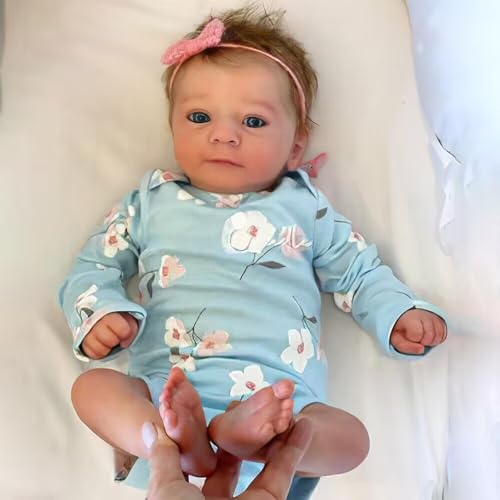 ROSHUAN Realistisch Reborn Baby Puppe Mädchen - 19 Zoll Handgefertigte Lebensechte Neugeborene Babypuppen Weicher Stoffkörper, wie EIN echtes Baby Für Kinder ab 3 Jahren von ROSHUAN