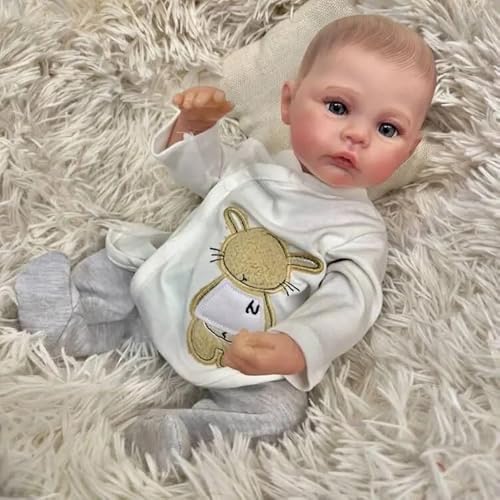 ROSHUAN Realistische Baby Puppe Silikon Ganzkörper Junge 18 Zoll 48 cm Echt Aussehende Reborn Anatomisch Korrekte Junge Silikon Körper Baby Puppen, Die Wie Das Echte Leben Aussehen Bebe Augen Offen von ROSHUAN