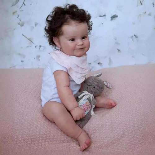 ROSHUAN Realistische Baby-Puppen 20 Zoll 50 cm Sweet Smile Reborn Newborn Girl Vollsilikon-Vinyl-Baby-Puppen Die Aussehen Wie Im Echten Leben Gewichtet Bebe Mit Fütterung Zubehör von ROSHUAN