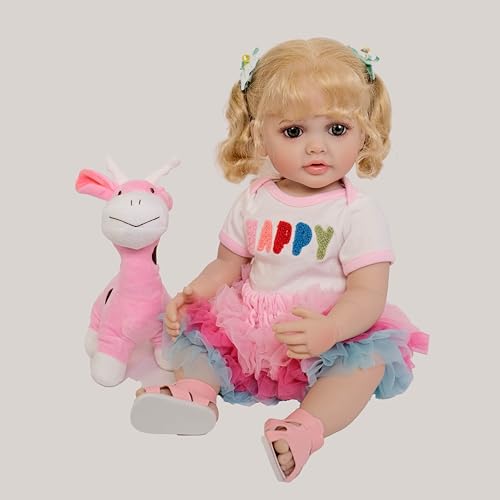 ROSHUAN Realistische Baby Puppen 22 Zoll 55 cm Neugeborene Baby Mädchen Reborn Vollsilikon Baby Puppen Kleinkind Weicher Körper Real Life Baby Puppen Die Echt Aussehen Kleinkind Mädchen Puppen von ROSHUAN