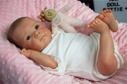 ROSHUAN Realistische Baby-Puppen Augen Offen 18 Zoll 48 cm Ganzkörper-Silikon-Vinyl-Reborn-Mädchen Posierbar Lebensechte Neugeborene Baby-Puppen Mit Fütterung Spielzeug Für Kinder 3+ von ROSHUAN