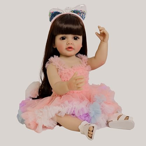ROSHUAN Realistische Baby-Puppen Kleinkind 22 Zoll 55 cm Lebensechtes Reborn-Kleinkind-Mädchen Silikon-Baby-Puppen Die Echt Aussehen Anatomisch Korrektes Baby Mädchen Kleinkind Reborn Baby Puppen von ROSHUAN