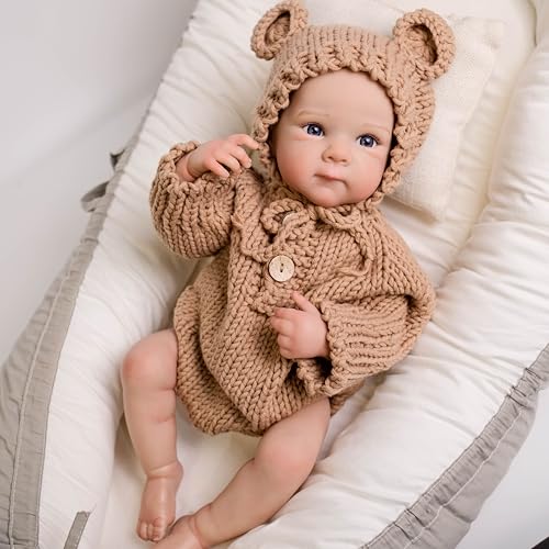 ROSHUAN Realistische Babypuppe Mädchen Bettie 18 Zoll Real Life Reborn Babypuppen Silikon Ganzkörper Vinyl Lebensechte Neugeborene Babys Puppen Blaue Augen mit Fütterungsspielzeug für Kinder ab 3 von ROSHUAN