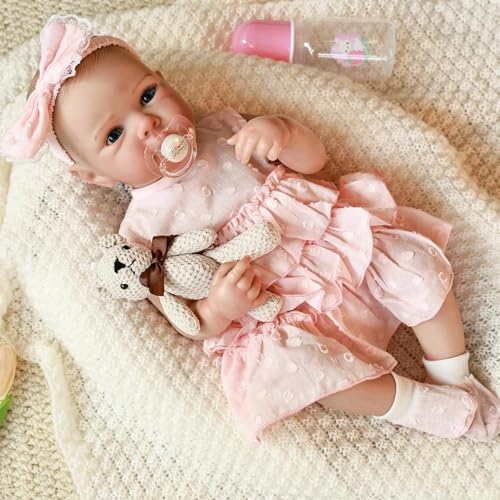ROSHUAN Realistische Babypuppe Silikon Ganzkörper 45,7 cm Bettie Life Like Reborn Babypuppen Anatomisch Korrekt Mädchen Waschbar Real Life Neugeborene Babys Puppen Augen Offen von ROSHUAN