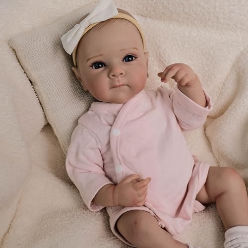 ROSHUAN Realistische Babypuppen Silikon Ganzkörper Reborn Mädchen 18 zoll 48 cm Reborn Neugeborenes Baby Puppen Kleinkind Die Wie Das Echte Leben Aussehen Gewichtet Bebe Spielzeug Geschenke Für Kinder von ROSHUAN