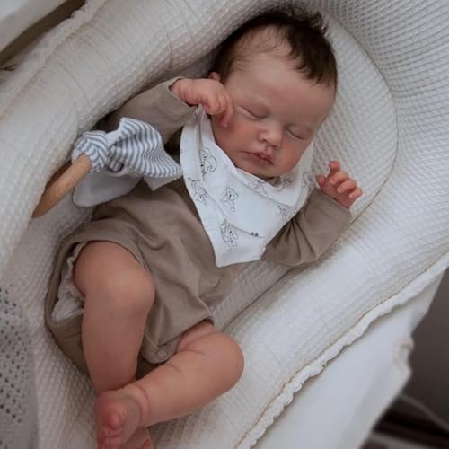ROSHUAN Realistische Neugeborene Babypuppen Junge 20 Zoll Schlafende Reborn Babypuppen Silikon Ganzer Vinylkörper Anatomisch Korrekt Gewichtete Lebensechte Babypuppe mit Wurzelhaar Weihnachtsgeschenke von ROSHUAN