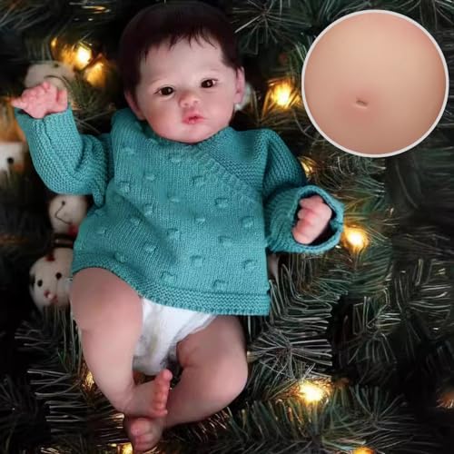 ROSHUAN Realistische Reborn Baby Puppen Junge 19 Zoll Lebensechte Wiedergeborene Babypuppe Neugeborenes Weichem Vinylkörper Handverwurzelt mit Spielzeugzubehör (Grüner) von ROSHUAN