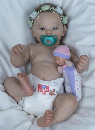 ROSHUAN Realistische Reborn-Baby-Puppen Mädchen 18 Zoll Lebensechte Baby-Puppen Die Echt Aussehen Weiches Vollsilikon-Vinyl Anatomisch Korrektes Wasserdichtes Puppen-Spielzeug von ROSHUAN