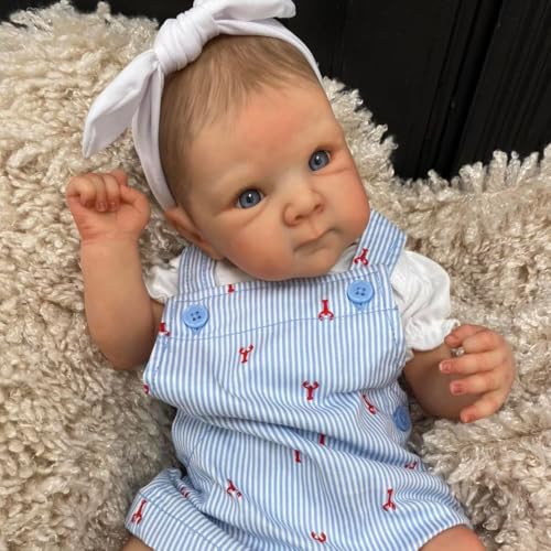 ROSHUAN Realistische Reborn Baby Puppen Mädchen 18 Zoll Silikon Weiche Ganzkörper Vinyl Neugeborene Babypuppen Das Sieht echt aus Anatomisch Korrekt Mit Spielzeug Zubehör Für Kinder von ROSHUAN