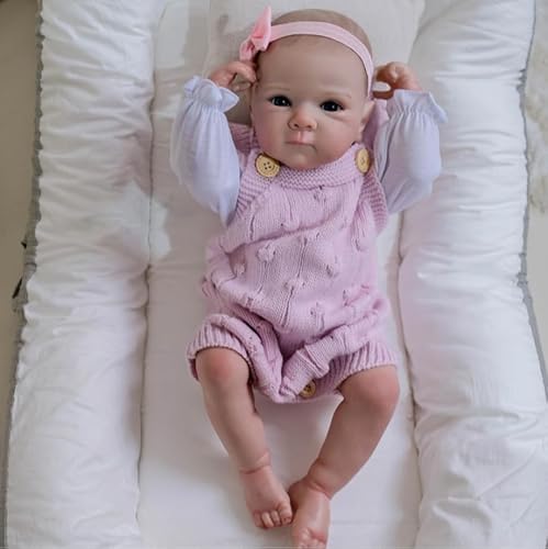 ROSHUAN Realistische Reborn Baby Puppen Silikon Ganzkörper 18 Zoll 48 cm Lebensechte Reborn-Silikon-Babys Die Realistisch Aussehen Neugeborene Puppen Anatomisch Korrektes Mädchen Spielzeug Geschenke von ROSHUAN