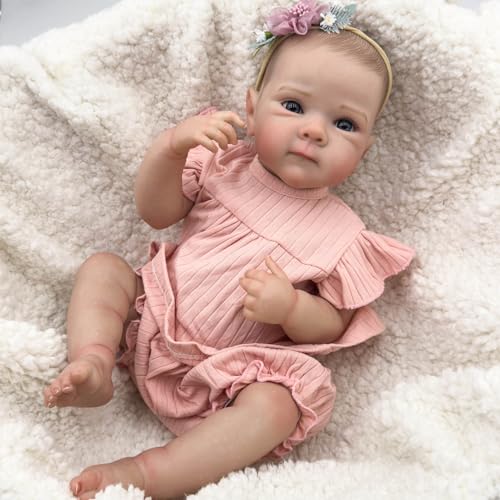 ROSHUAN Realistische Reborn-Baby-Puppen Silikon Ganzkörper-Mädchen 18 Zoll 48 cm Leben Wie Baby-Puppen Die Echtes Leben Säugling Anatomisch Korrektes Mädchen Spielzeug Geschenk Für Kinder Aussehen von ROSHUAN