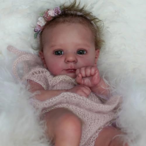 ROSHUAN Realistische Reborn-Babypuppe, Mädchen, 48,3 cm, echtes Leben, weiches Tuch, beschwertes Körper, verwurzeltes Haar, das echt lebensecht aussieht, Neugeborenen-Puppe, Spielzeug, Geschenke für von ROSHUAN
