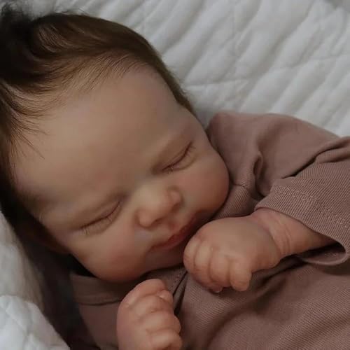 ROSHUAN Realistische Reborn-Babypuppe, Silikon, Ganzkörper-Vinyl, 45,7 cm, lebensechte Neugeborenen-Puppe, schlafendes Mädchen, handgefertigt, die echt aussieht, Babypuppe, Spielzeug für Kinder ab 3 von ROSHUAN