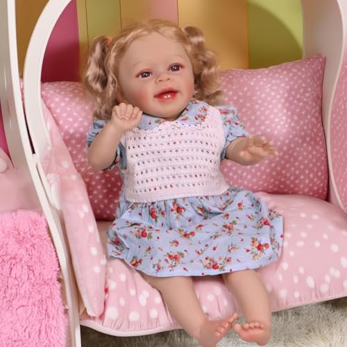 ROSHUAN Realistische Reborn-Babypuppen, Mädchen, 50,8 cm, echtes Leben, Babypuppen, weiches Tuch, Körper, blond, lockiges Haar, lebensechte Neugeborenenen-Baby-Puppe, handgefertigtes Spielzeug für ROSHUAN Realistische Reborn-Babypuppen, Mädchen, 50,8 cm, echtes Leben, Babypuppen, weiches Tuch, Körper, blond, lockiges Haar, lebensechte Neugeborenenen-Baby-Puppe, handgefertigtes Spielzeug für von ROSHUAN