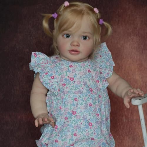 ROSHUAN Realistische Reborn-Babypuppen, Mädchen, 66 cm, rebornisches Kleinkind-Puppe, blondes Haar, weicher Stoffkörper, der echt aussieht, lebensechte Kleinkindpuppen, Spielzeug für Kinder ab 3 ROSHUAN Realistische Reborn-Babypuppen, Mädchen, 66 cm, rebornisches Kleinkind-Puppe, blondes Haar, weicher Stoffkörper, der echt aussieht, lebensechte Kleinkindpuppen, Spielzeug für Kinder ab 3 von ROSHUAN
