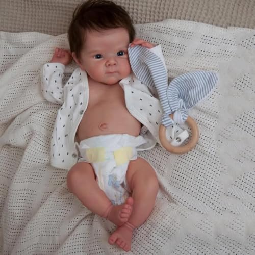 ROSHUAN Realistische Reborn-Babypuppen, Silikon, Ganzkörper-Puppen, 45,7 cm, echtes Leben, Babypuppen, Mädchen, verwurzeltes Haar, das aus echtem Silikon aussieht, lebensechte Neugeborenen-Puppe von ROSHUAN