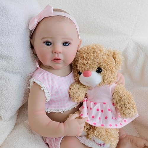 ROSHUAN Realistische Reborn-Babypuppen, Silikon, Ganzkörper-Vinyl, 48,3 cm, lebensechte Babypuppen, anatomisch korrekt, Mädchen, echtes Leben, Silikon-Babys, Neugeborenen-Puppe, Spielzeug für Kinder von ROSHUAN