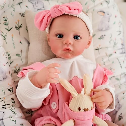 ROSHUAN Realistische Reborn-Babypuppen, weicher Stoff, Körper, Mädchen, 48,3 cm, echte Babypuppen, bemalte Haare, die echt lebensecht aussehen, für Neugeborene, Puppe, Spielzeug, Geschenke für Kinder von ROSHUAN