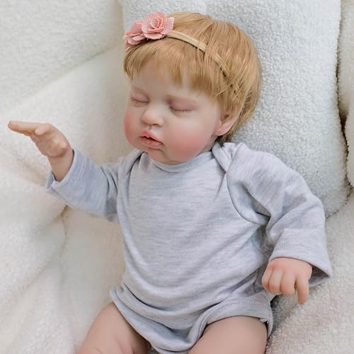 ROSHUAN Realistische Reborn Babypuppen 19 Zoll Real Life Neugeborene Babypuppen Blondes Haar Weicher Stoffkörper, der echt lebensecht schlafende Babys Puppe Spielzeug für Kinder ab 3 Jahren von ROSHUAN
