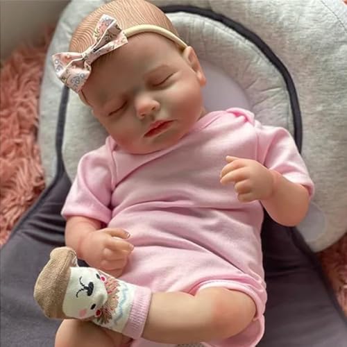 ROSHUAN Realistische Reborn Babypuppen 20 Zoll 50CM Weiches Silikon Vinyl Körper Lebensechte Neugeborene Puppen Schlafendes Mädchen Wie EIN Echtes Baby Puppe Für Kinder Geschenke von ROSHUAN