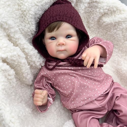 ROSHUAN Realistische Reborn-Babypuppen – 45,7 cm Silikon-Baby-Mädchen, lebensechte Babypuppe für Neugeborene, lebensechte gewichtete Babypuppe für Kinder ab 3 Jahren von ROSHUAN