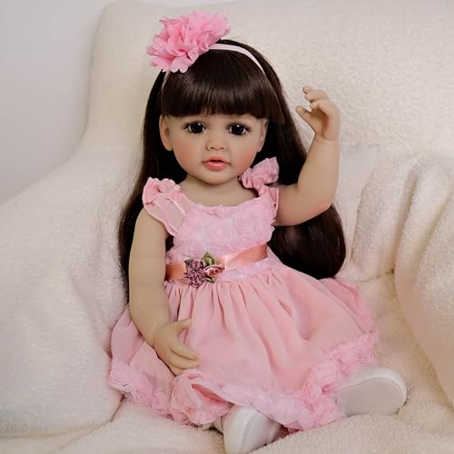 ROSHUAN Realistische Reborn Babypuppen Betty Mädchen 22 Zoll, Lebensechte Neugeborene Kleinkind Puppen Weicher Voller Vinyl Körper mit Langem Haar und Prinzessin Kleid Baby Puppe von ROSHUAN