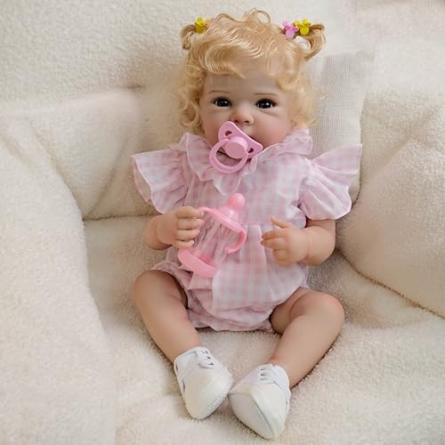 ROSHUAN Realistische Reborn Babypuppen Mädchen 18 Zoll Real Life Babypuppen mit weichem gewichtetem Stoffkörper Lebensechte Neugeborene Puppen mit Zubehör für Kinder ab 3 Jahren von ROSHUAN