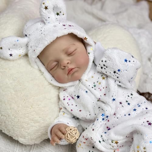 ROSHUAN Realistische Reborn Babypuppen Mädchen 19 Zoll Real Life Babypuppen Weiches Tuch Körper Bemalt Haar Lebensechte Neugeborene Babys Puppe Die Echt Schlafende Babies Puppe Für Alter 3+ von ROSHUAN